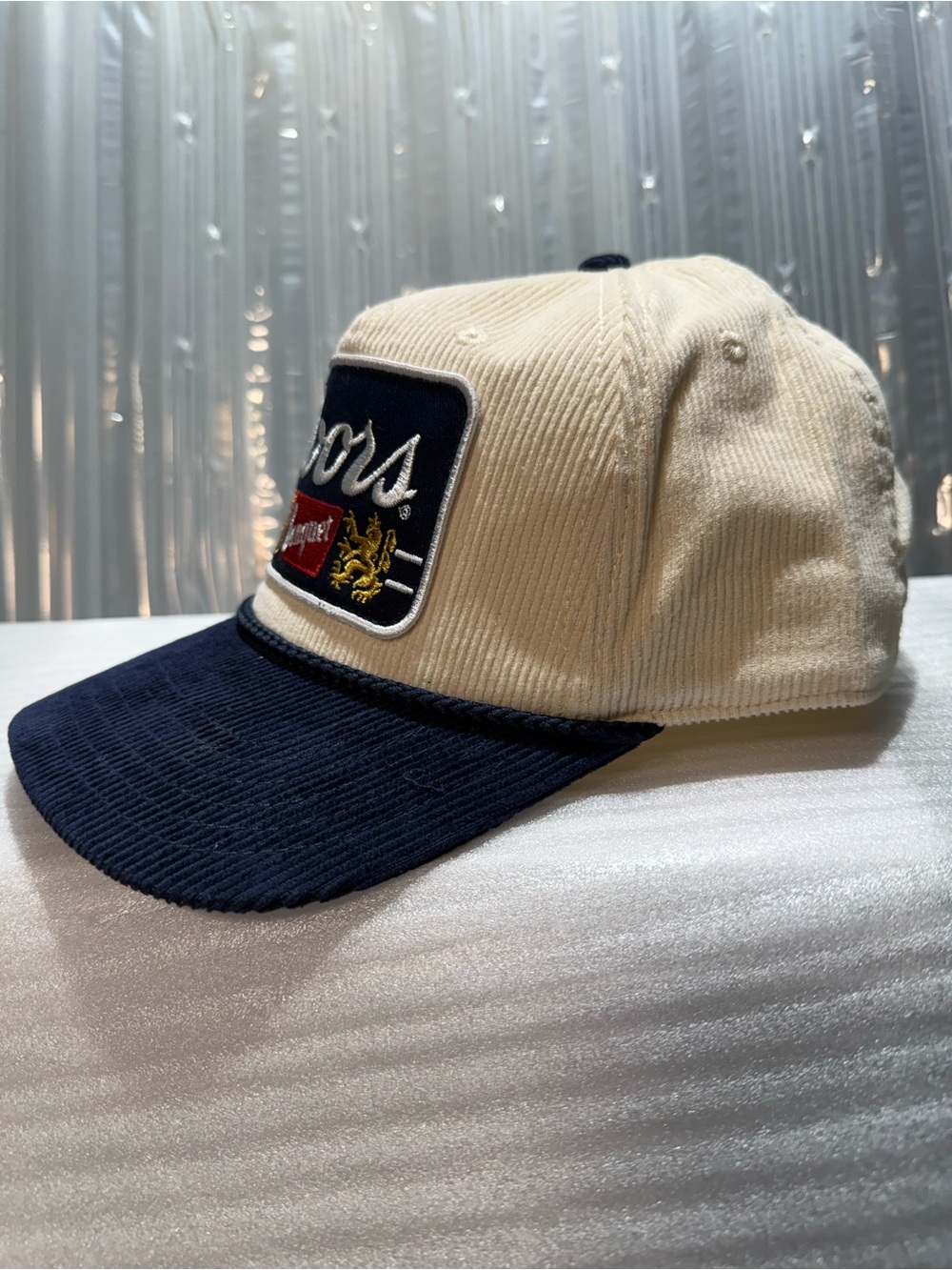 NWT Coors Banquet Corduroy Rope Hat Cream Navy Snapback Beer Logo Cap